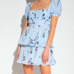 Self Portrait floral print blues mini pleated dress
